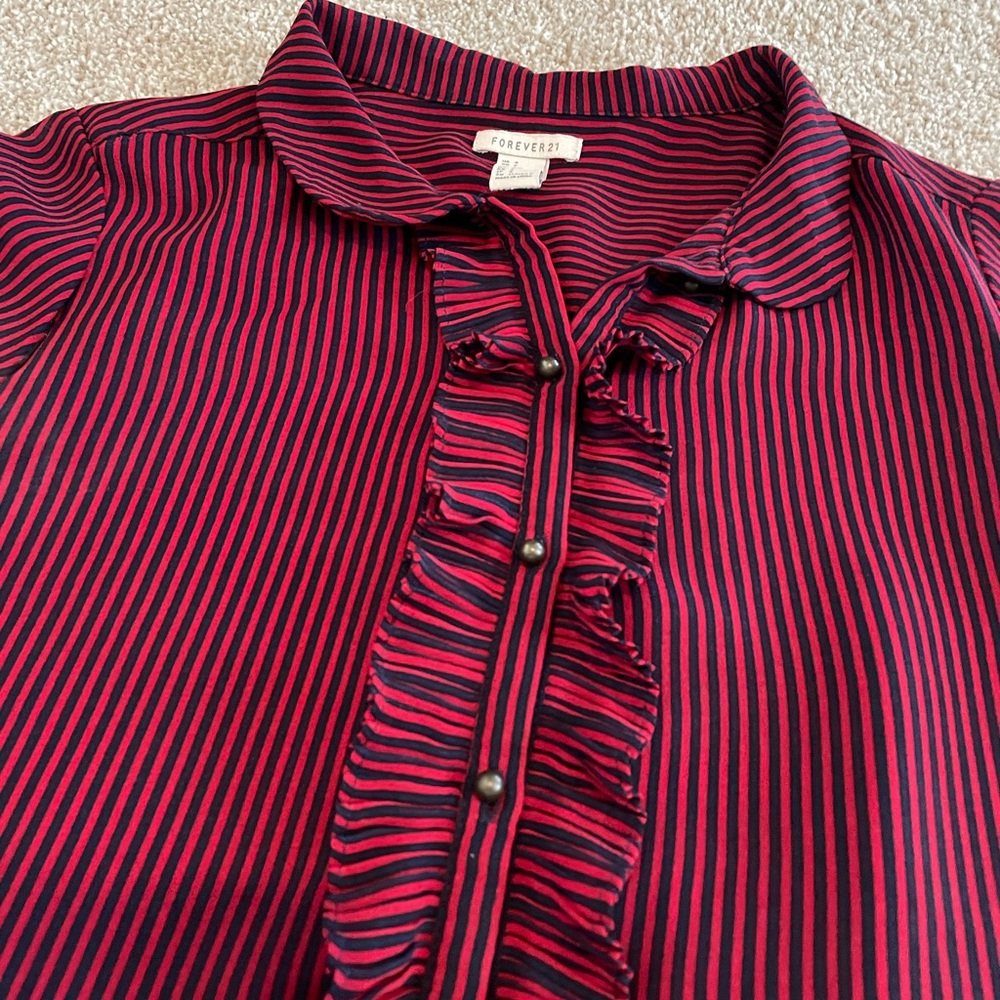 Striped Nylon Ruffle Blouse - Picture 2 of 2